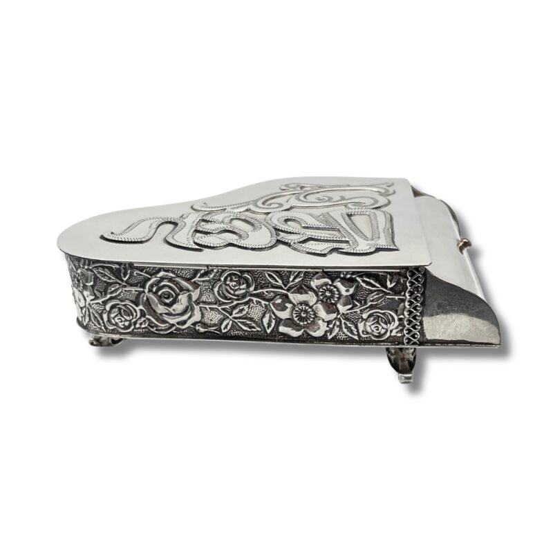 Sterling Silver Spice Box in piano shape with gold-plated keyboard and floral sides