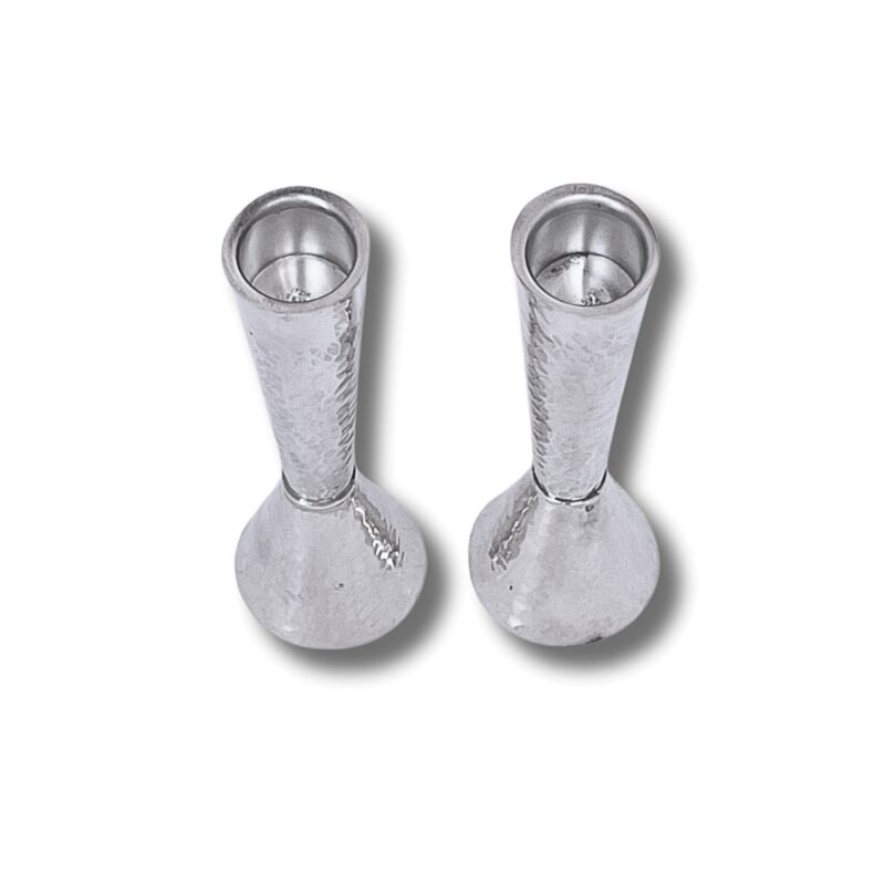 Top view of two sterling silver candle holders – hammered design and deep openings