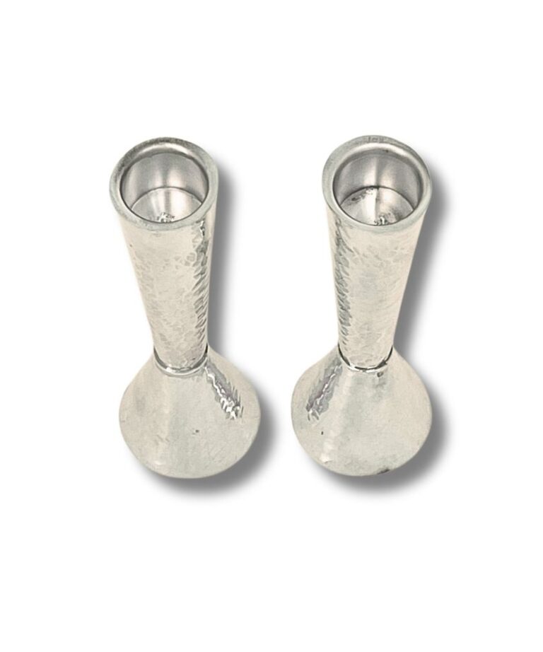 Top view of two sterling silver candle holders – hammered design and deep openings