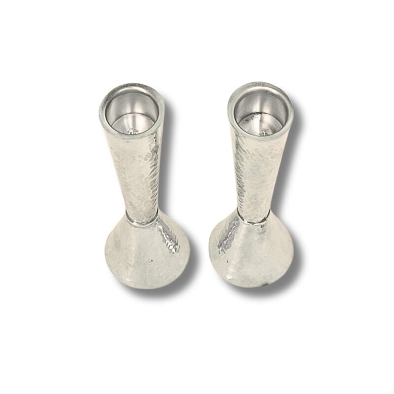 Top view of two sterling silver candle holders – hammered design and deep openings