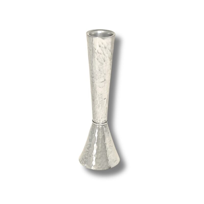 Single Silver Candle Holder with hammered texture and flared base