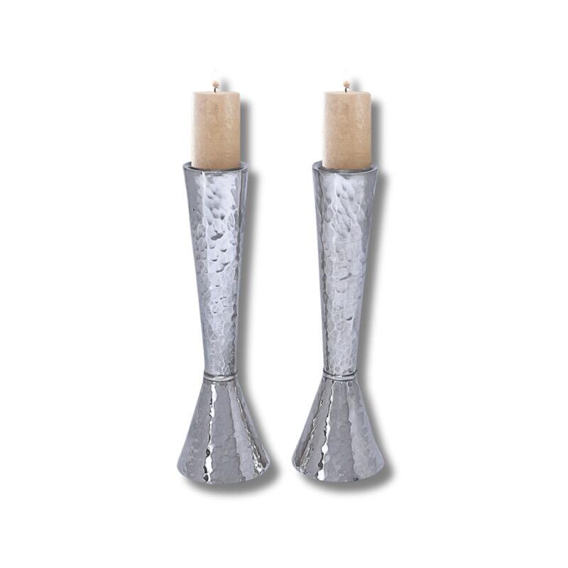 925 Sterling Silver Candle Holders with candles – handcrafted Judaica pair