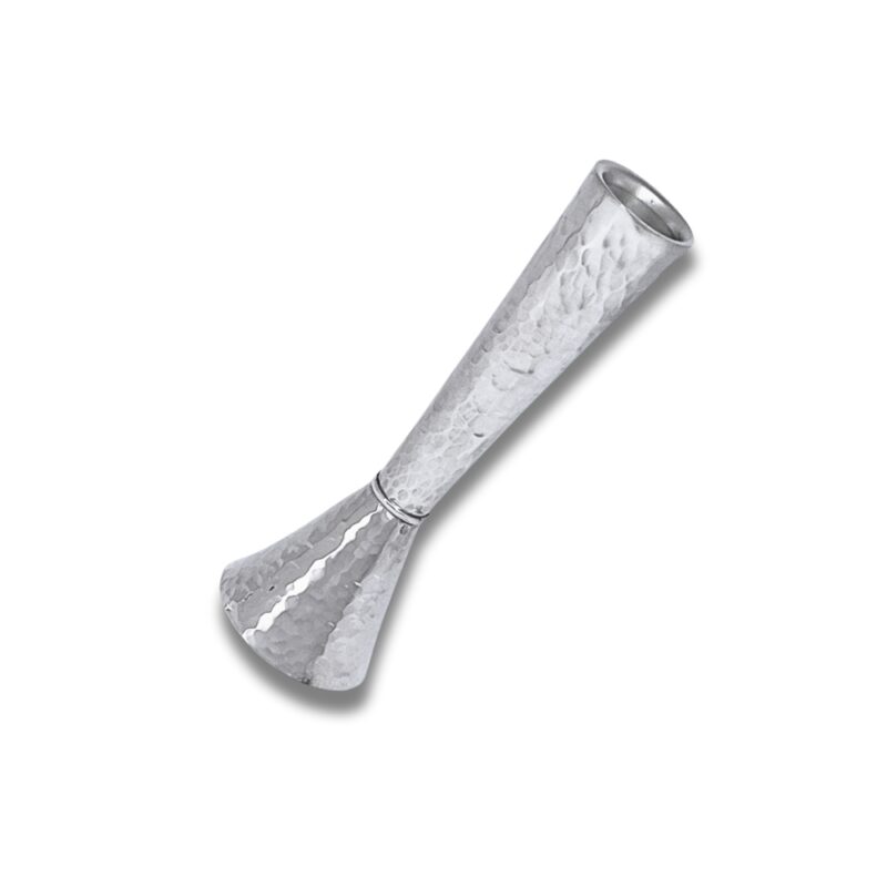 Single Silver Candle Holder with hammered texture and flared base