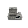 Back view of tefillin boxes showing Hebrew inscription 