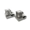 Detailed side angle of the tefillin boxes with ornate window and brick-style finish