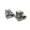 Detailed side angle of the tefillin boxes with ornate window and brick-style finish