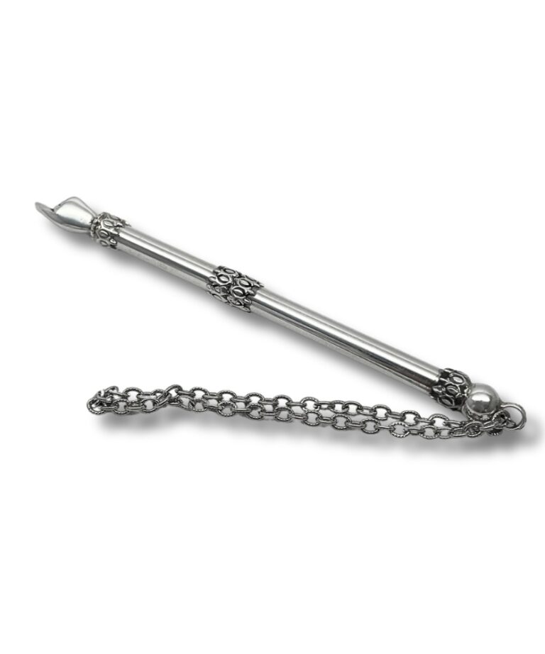 Sterling silver small Torah pointer with floral decorations and chain