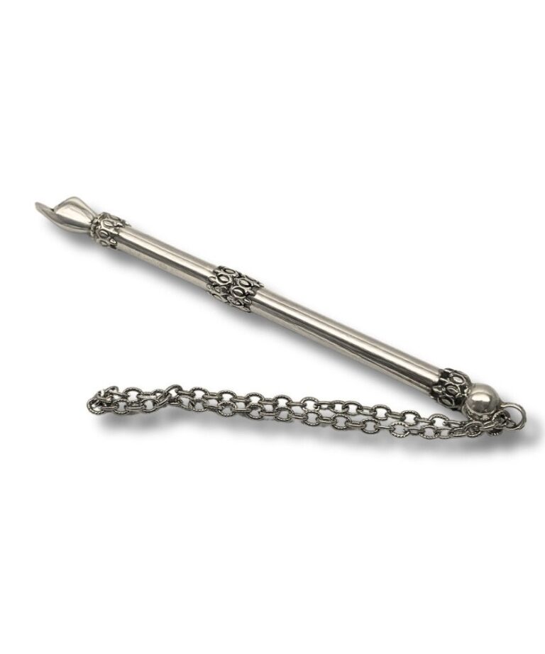 Sterling silver small Torah pointer with floral decorations and chain