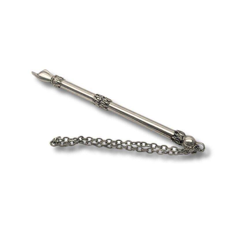 Sterling silver small Torah pointer with floral decorations and chain