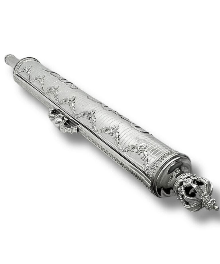 Sterling Silver Megillat Esther Holder – side view of entire closed scroll case
