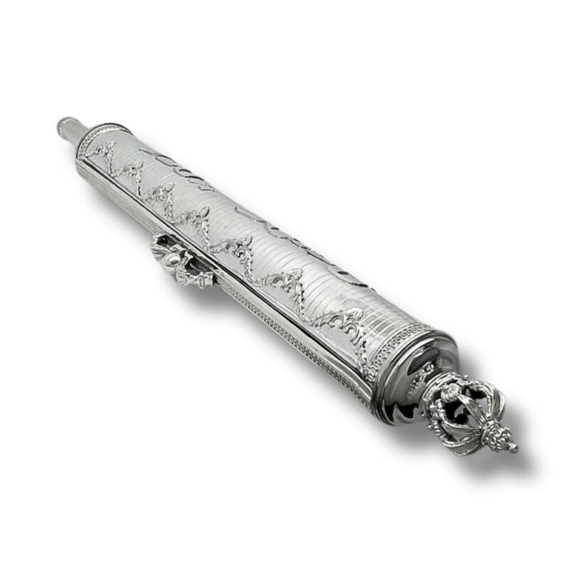 Sterling Silver Megillat Esther Holder – side view of entire closed scroll case