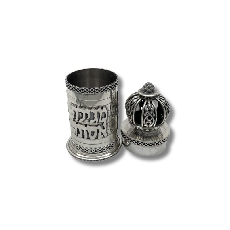 Opened 925 Sterling Silver Megillat Esther Case showing detailed interior