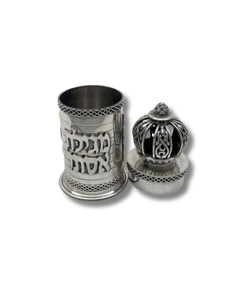Opened 925 Sterling Silver Megillat Esther Case showing detailed interior