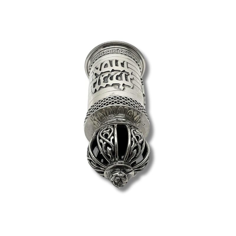 Front view of 925 Sterling Silver Megillat Esther Case with crown top