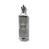 Front view of Silver Large Megillat Esther Case standing upright with crown top and Hebrew letters
