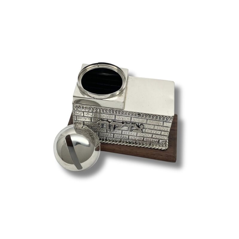Open charity box with removable dome lid revealing the interior compartment
