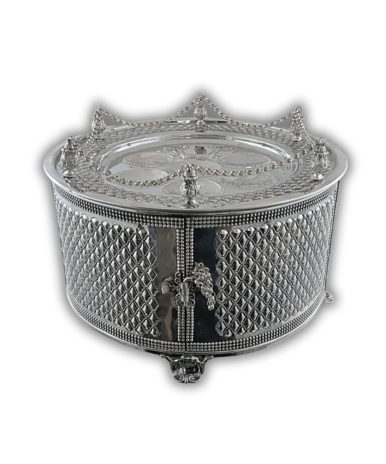925 Sterling Silver Passover Seder plate with intricate crown design