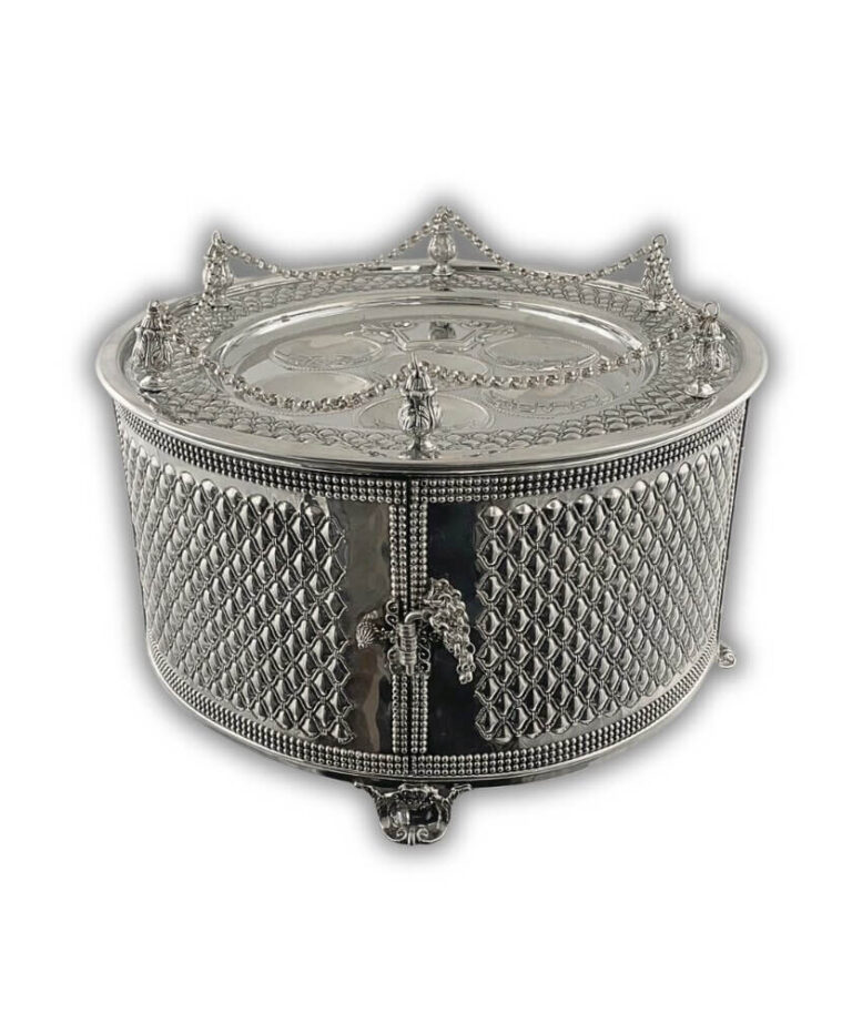 925 Sterling Silver Passover Seder plate with intricate crown design