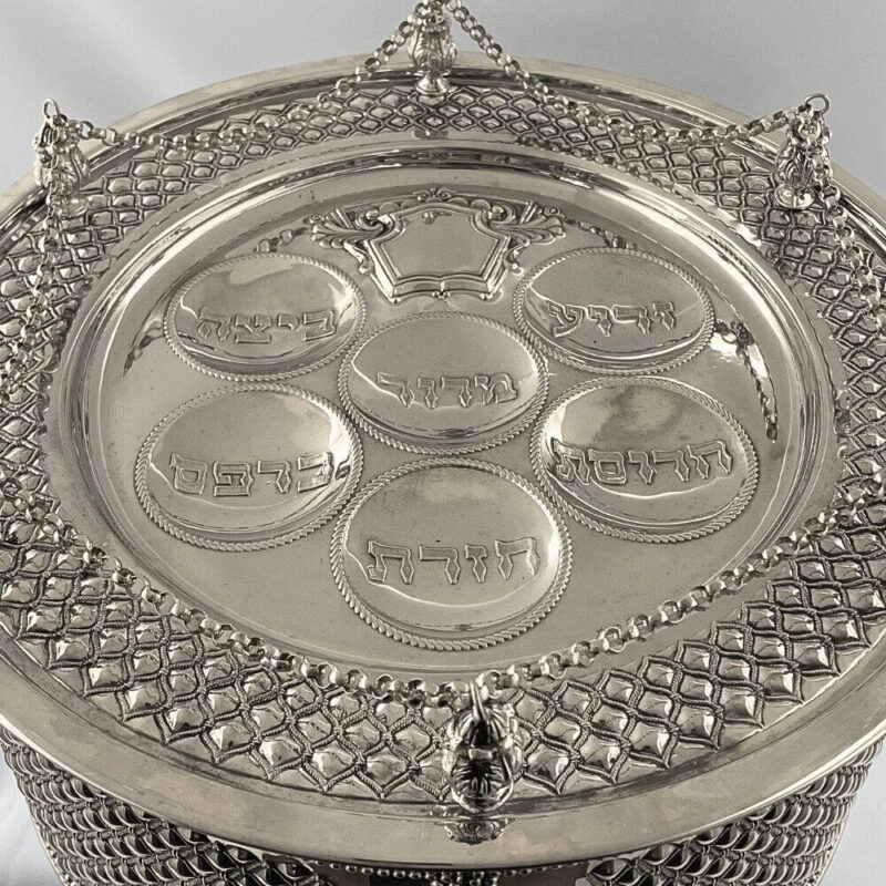 925 Sterling Silver Seder plate with Hebrew inscriptions for Passover symbols