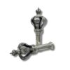 Front and side view of 925 Sterling Silver Torah finials, with refined floral crown elements and wide base