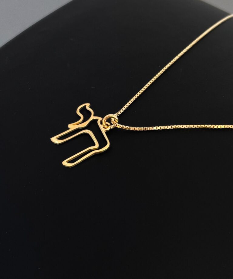14K Gold Chai Necklace on black display – minimalist outline design