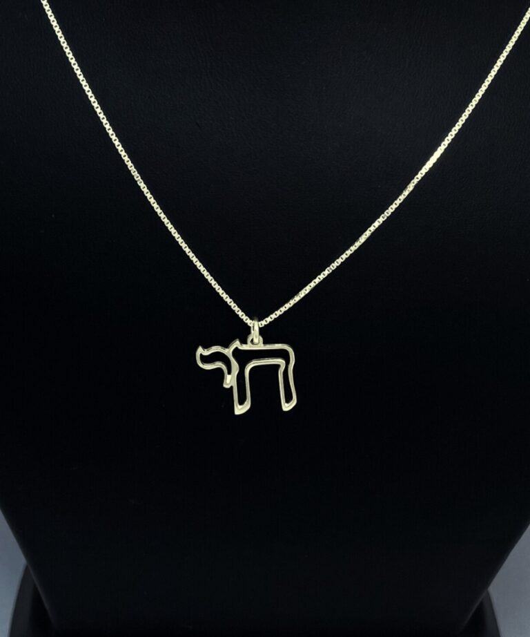 14K white Gold Chai Necklace on black display – minimalist outline design