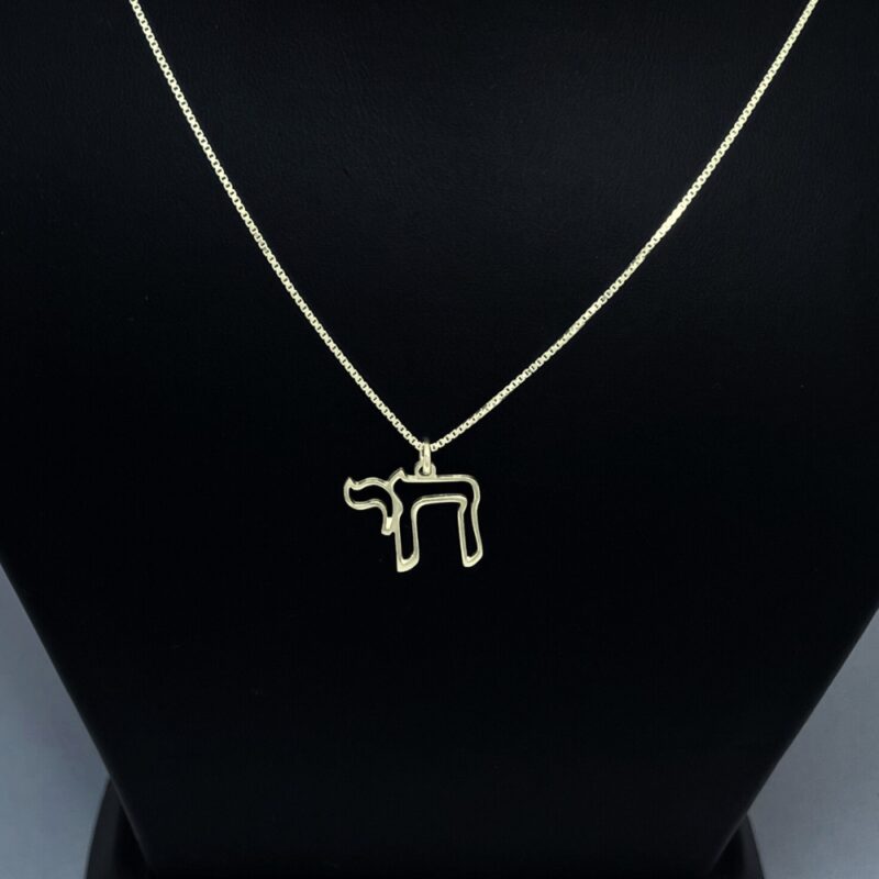 14K white Gold Chai Necklace on black display – minimalist outline design