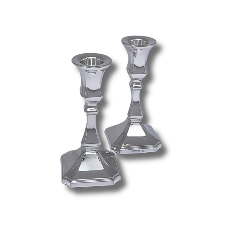 Close-up of 925 Sterling Silver Modern Candlestick, focusing on the smooth polished surface and faceted column design