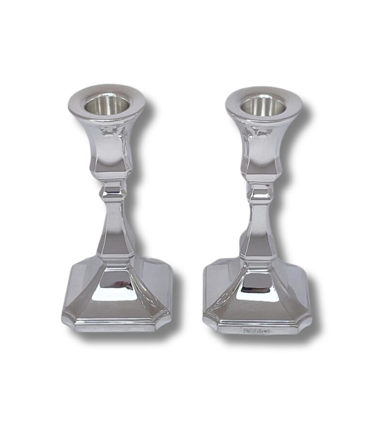 Square base of 925 Sterling Silver Modern Candlestick with crisp edges and reflective finish