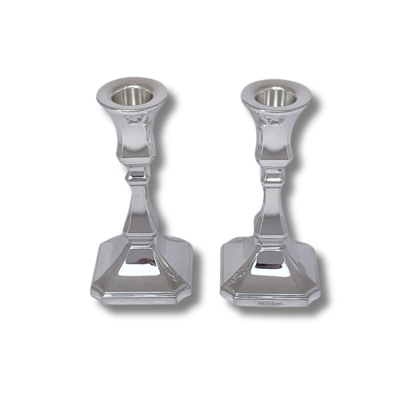 Square base of 925 Sterling Silver Modern Candlestick with crisp edges and reflective finish
