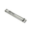 Angled side perspective of a handcrafted silver mezuzah case showing the full “Shaddai” inscription in raised, detailed lettering