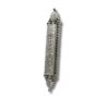 Front-facing sterling silver mezuzah case with Shaddai inscription and decorative top and bottom caps