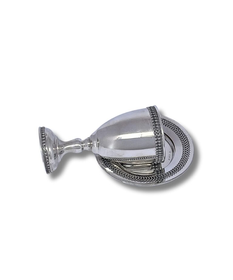 925 Sterling Silver Kiddush Cup and matching plate with detailed filigree design