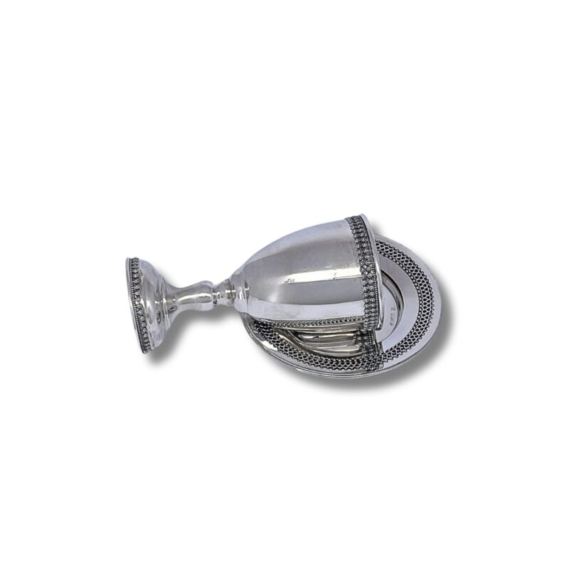 925 Sterling Silver Kiddush Cup and matching plate with detailed filigree design