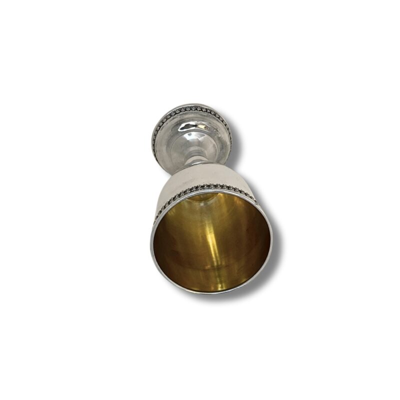 Inside view of 925 Sterling Silver Kiddush Cup with gold-toned interior and decorative rim