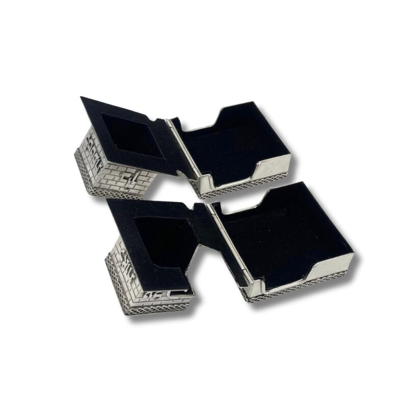 Inside view of 925 silver tefillin boxes with open lids and black velvet-lined compartments