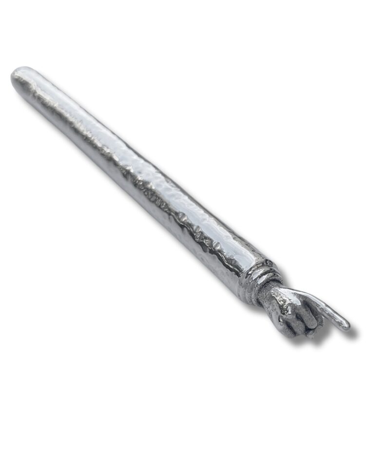 Sterling Silver Yad Torah Pointer with hammered design – angled view showing detailed hand and texture