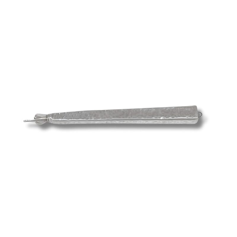 Side view of full 925 Sterling Silver Torah Yad with hammered finish and straight edge