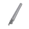 Close-up view of silver Torah pointer with hammered surface and pointed hand detail