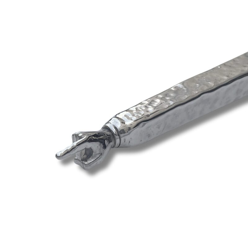 Close-up of 925 sterling silver hammered Torah pointer hand detail with raised index finger